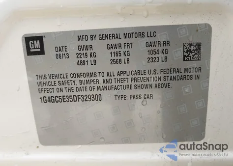 2013 Buick Lacrosse Leather Group z USA, uszkodzony, nr VIN 1G4GC5E35DF329300